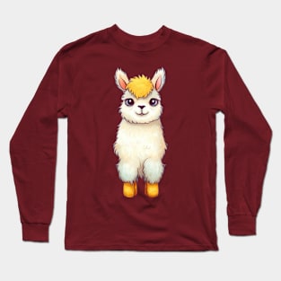 Cute Cartoon White and Golden Yellow Baby Llama Illustration Long Sleeve T-Shirt